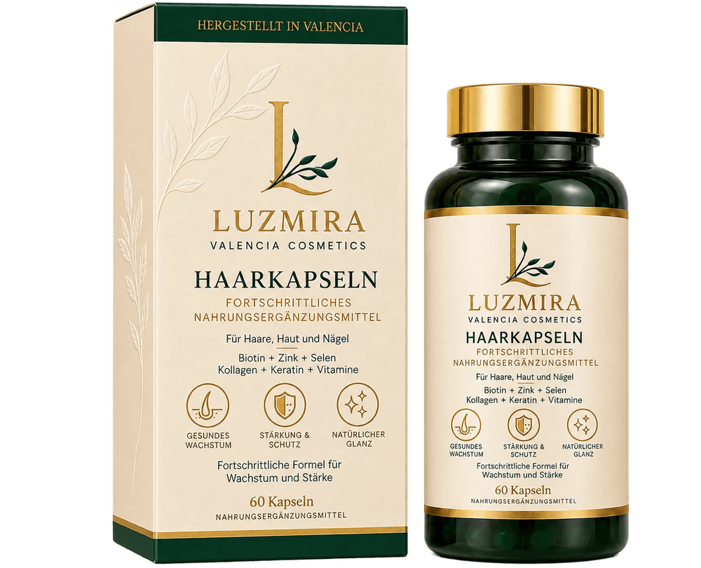 LUZMIRA Haarkapseln in der dunkelgrünen Glasdose, freigestellt